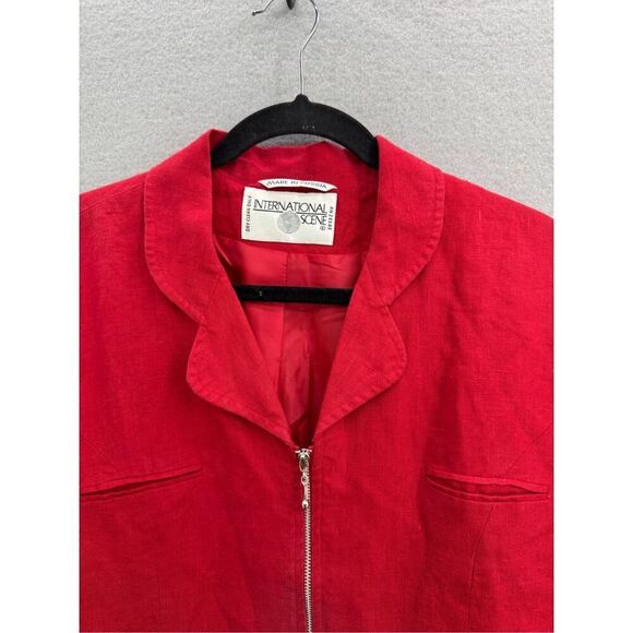 Vintage International Scene Womens Red Linen Zip Front Blazer Jacket Size 12 - Picture 4 of 9